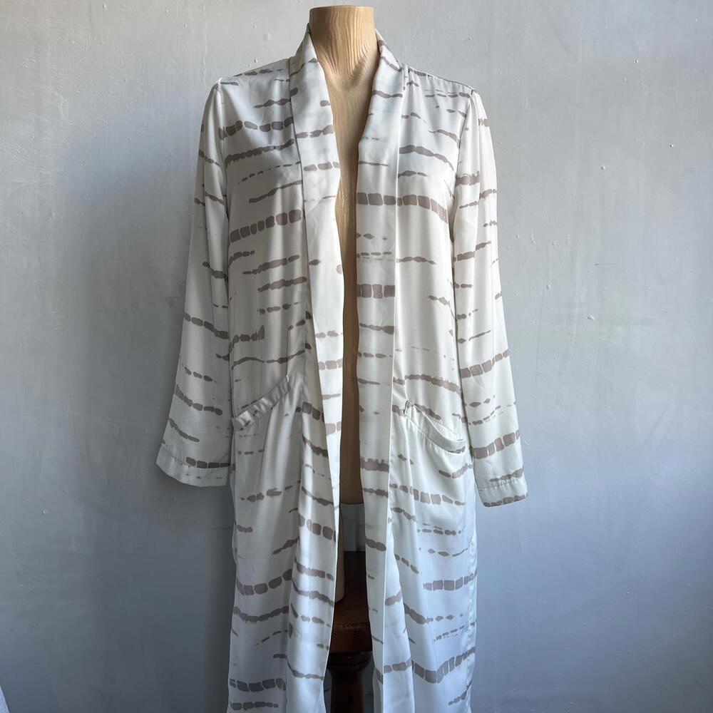 BB Dakota Women’s Open-Front Duster Jacket Cream Taupe Striped Size S Cardigan